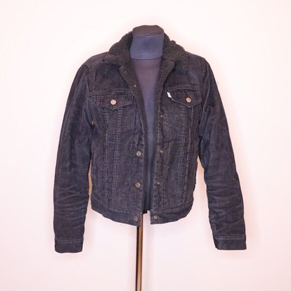 Levi's Ex-Boyfriend Trucker Sherpa Black Jean Jacket Sz S - Picture 2 of 6